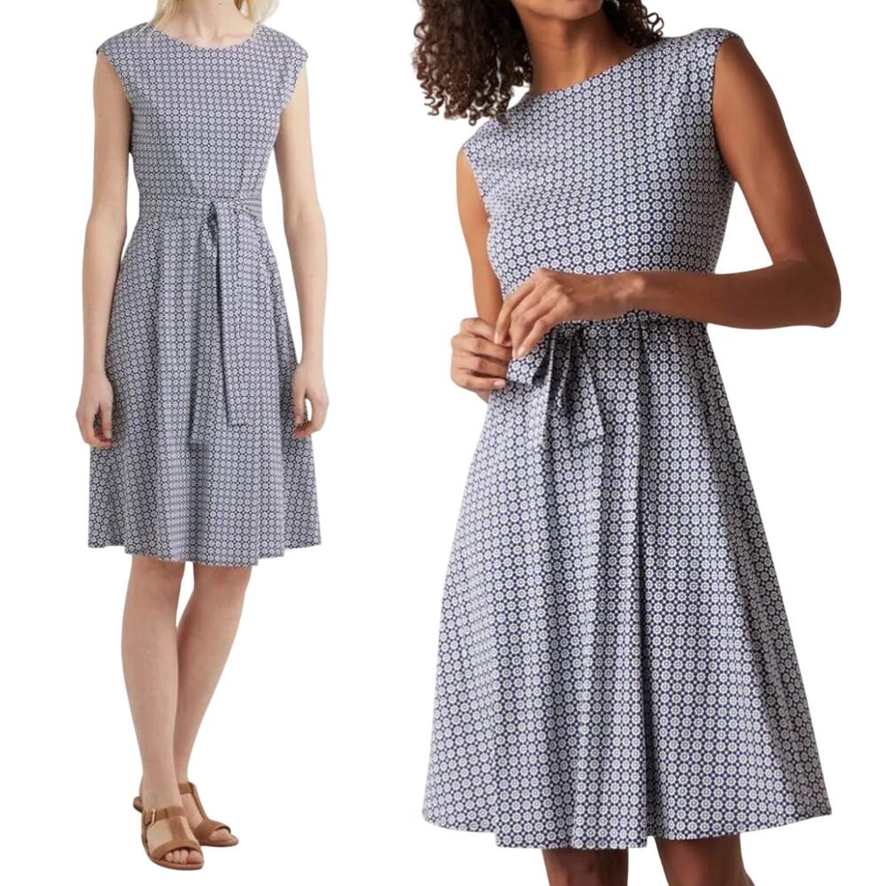 MaxMara Weekend Rosi Dress Fit & Flare Geometric Floral Patterned White Blue S